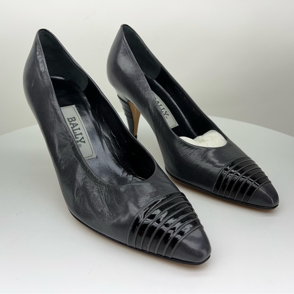 Bally Italy Pumps Heels Kathleen Vintage Grey Black Quiet Luxury Old Money Date - Picture 4 of 15